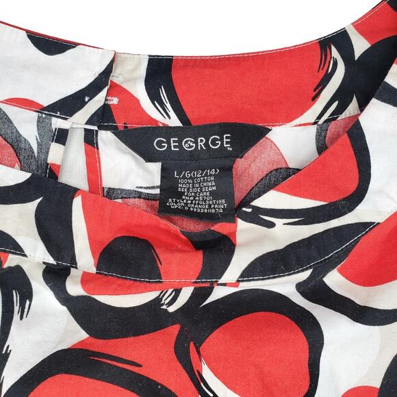 GEORGE RETRO 60'S COTTON A-LINE RED & BLACK GEOMETRIC MINI DRESS SIZE LARGE - Picture 4 of 6